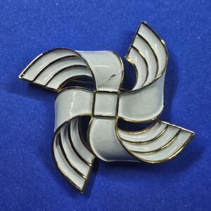 White Enamel Pinwheel Brooch Goldtone Trifari Signed Vintage Pin